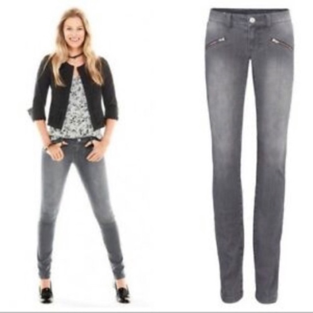 CAbi Zip Skinny Jeans Low Rise Faded Grey Moto Women’s Sz 6 #5167